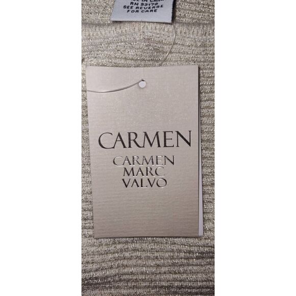 Carmen Marc Valvo Womens Ivory/Soft Gold Lurex Metallic Pullover Sweater NWT Siz - Picture 8 of 14